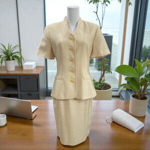 Kasper ASL Pale Yellow Skirt Suit Size 6 Business Formal Career Modest Vintage